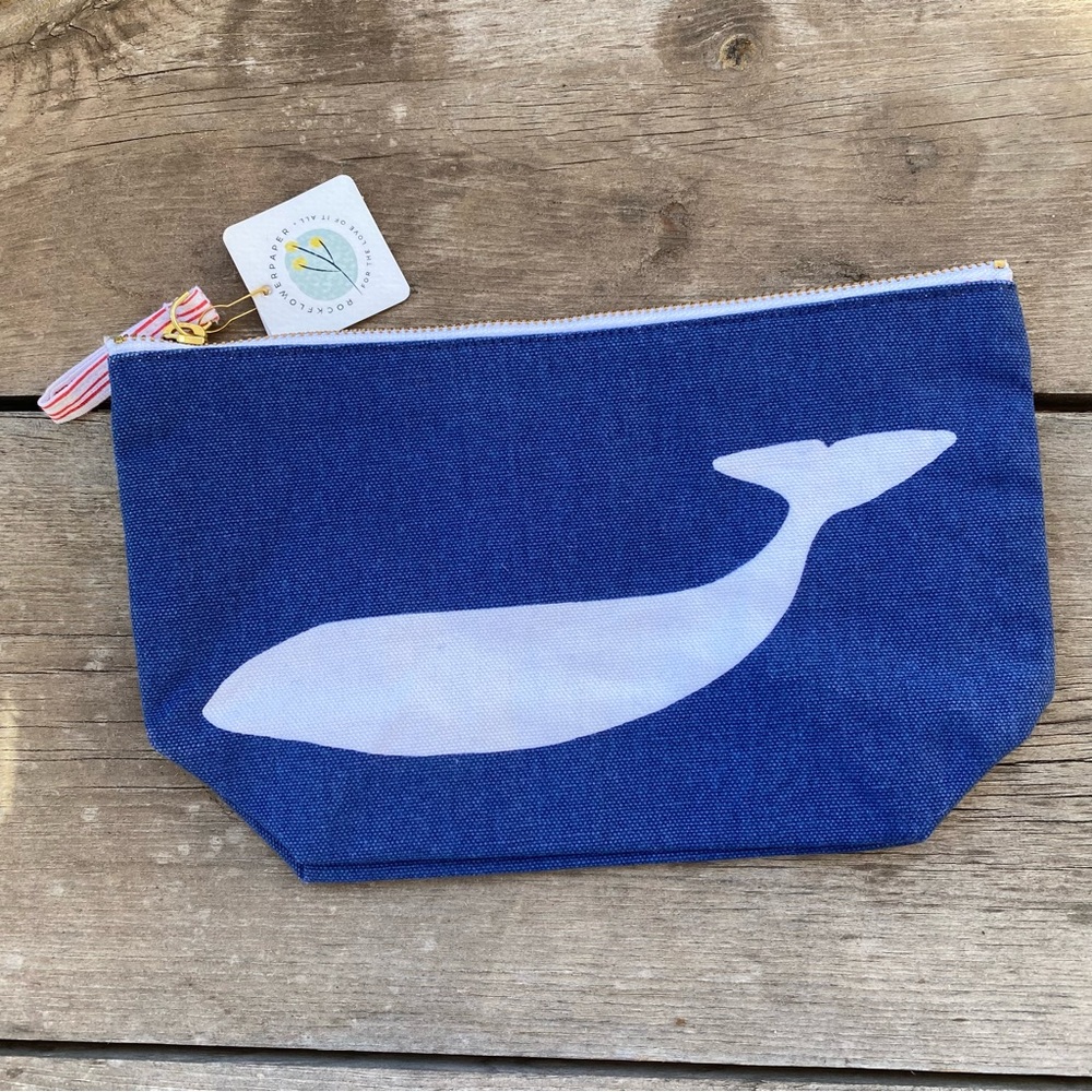 Rockflowerpaper Blue Pouch with White Whale Design